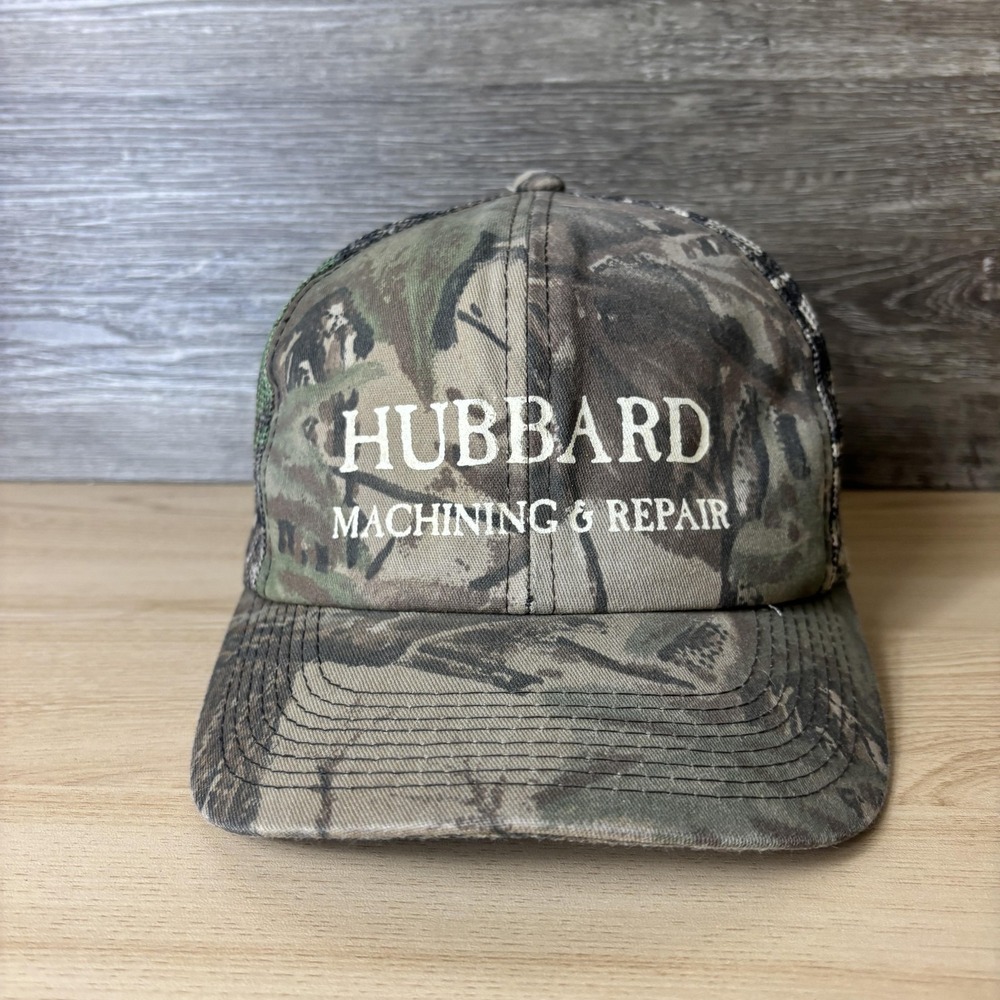 Vintage Hubbard Machining & Repair Hat Cap Snap Back Camo Camouflage Trucker